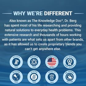Dr. Berg label close-up displaying certifications and clean-ingredient focus