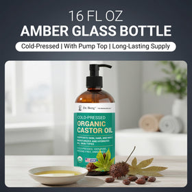Dr. Berg bottle next to measuring spoon showing 16 fl oz scale and portioning