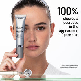 Dr. Brandt primer applied on hand showing blendability and matte effect