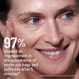 Dr. Brandt ingredients display with caffeine and peptides highlighting de‑puffing benefit