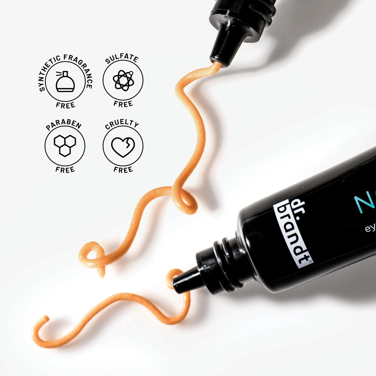 Dr. Brandt product placed with makeup showing compatibility under cosmetics benefit