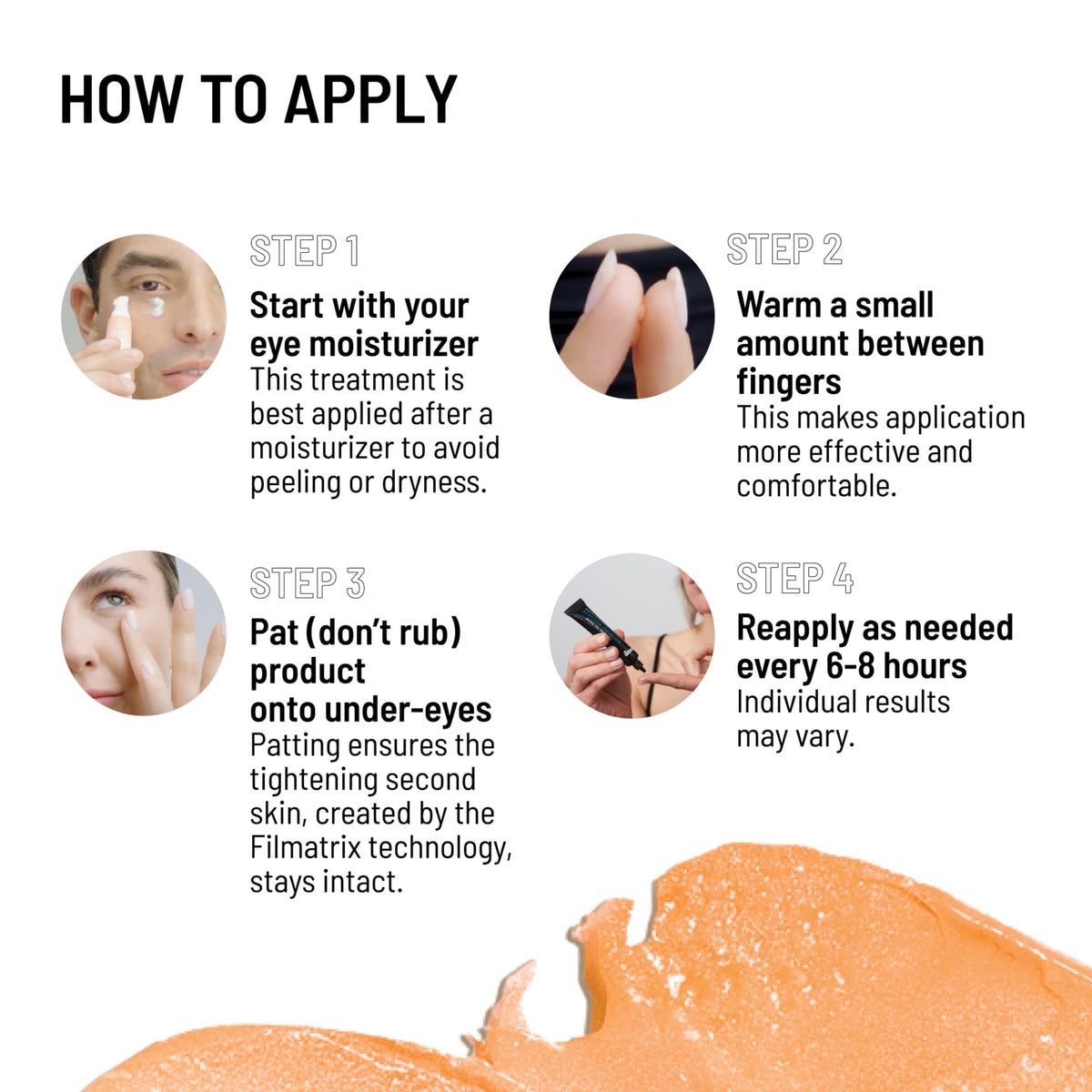 Dr. Brandt application demo patting product under eye for immediate tightening benefit