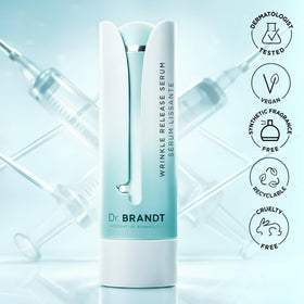 Dr. Brandt product next to skincare routine items in lifestyle setting showing daily use
