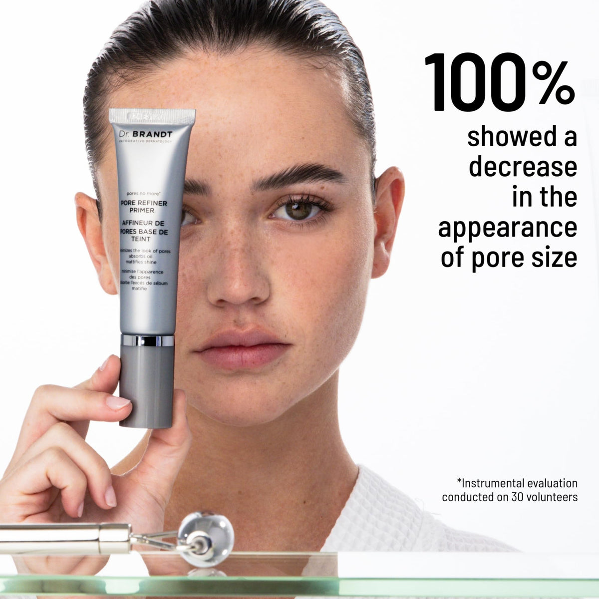 Dr. Brandt tinted primer swatched on skin demonstrating subtle coverage