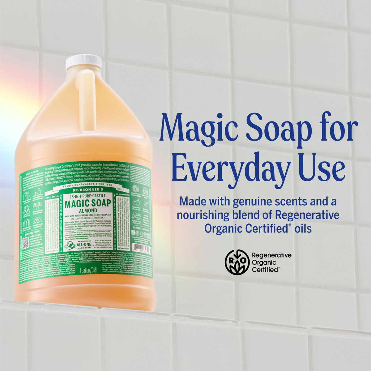 Dr. Bronner's almond soap close-up lather texture with rich foam benefit