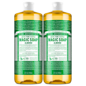 Dr. Bronner's almond front packaging showing two 32 ounce bottles and value pack benefit