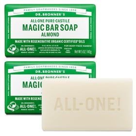 Dr. Bronner's almond bar front packaging emphasizing vegan formula