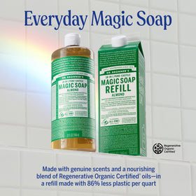 Dr. Bronner's almond pump bottle close-up for convenient everyday dispensing