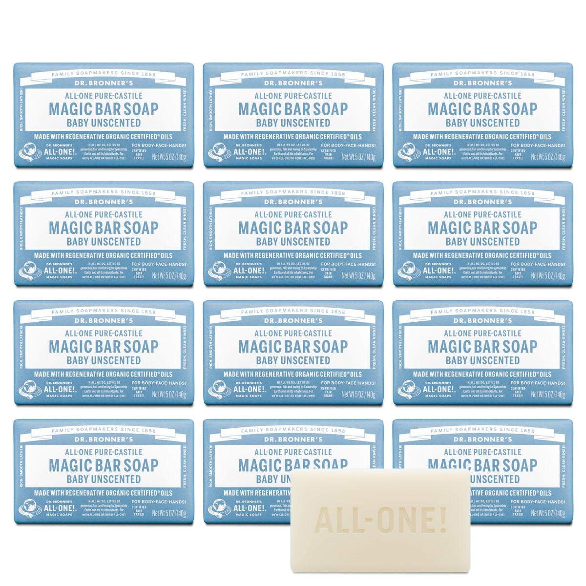 Dr. Bronner's baby unscented front packaging shows gentle unscented benefit
