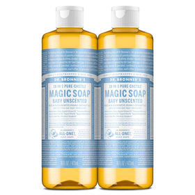 Dr. Bronner's bottle front packaging showing product and benefits