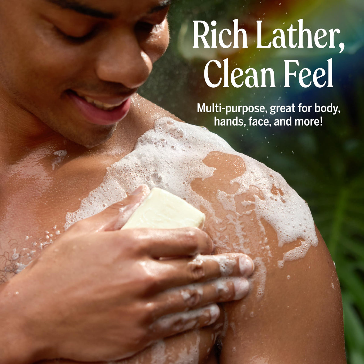 Dr. Bronner's bar lather closeup demonstrating rich foam and moisturizing benefit