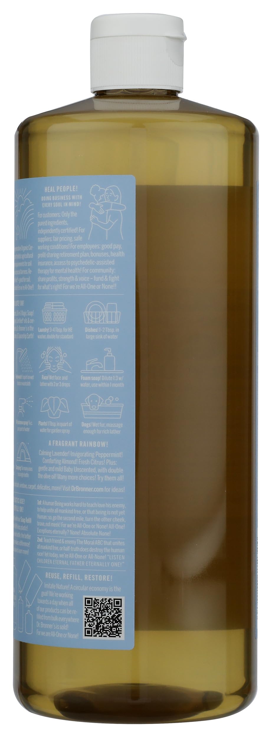 Dr. Bronner's bottle being poured to show smooth liquid texture and easy dilution