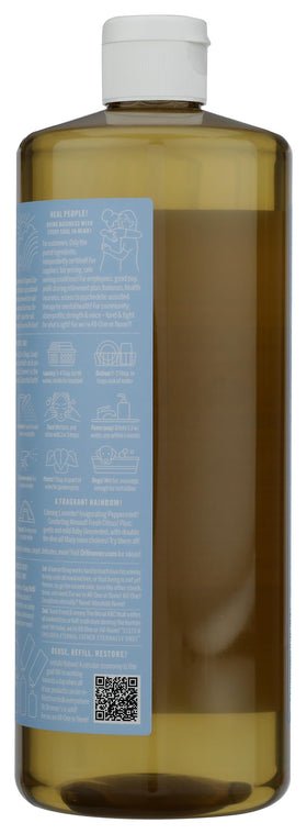 Dr. Bronner's bottle being poured to show smooth liquid texture and easy dilution