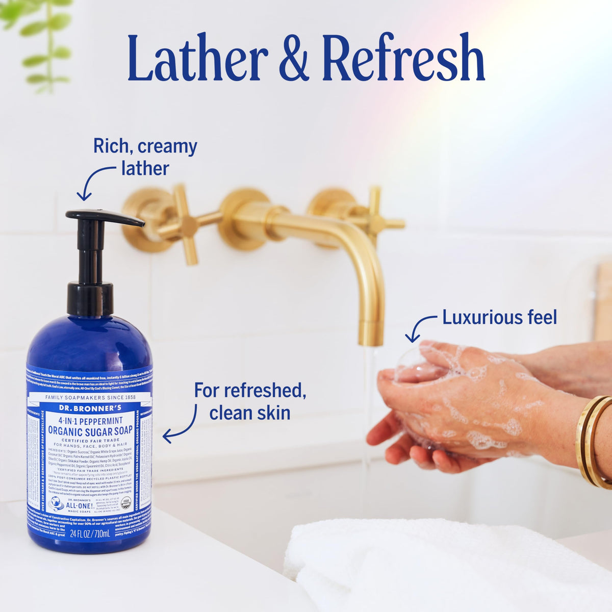 Dr. Bronner's bottle recycling mark highlighting sustainable packaging benefit