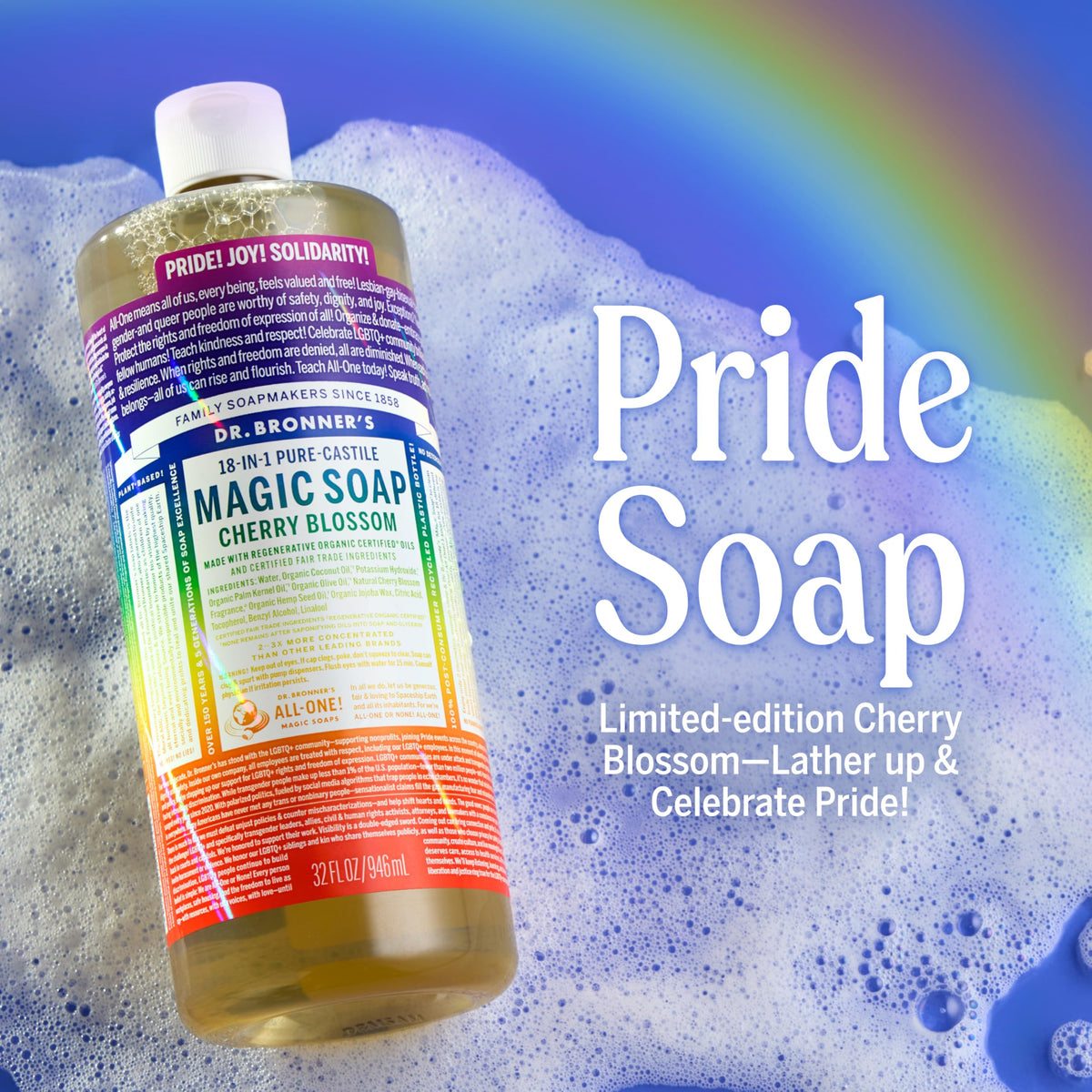 Dr. Bronner's pump dispensing diluted soap for easy use and economical application