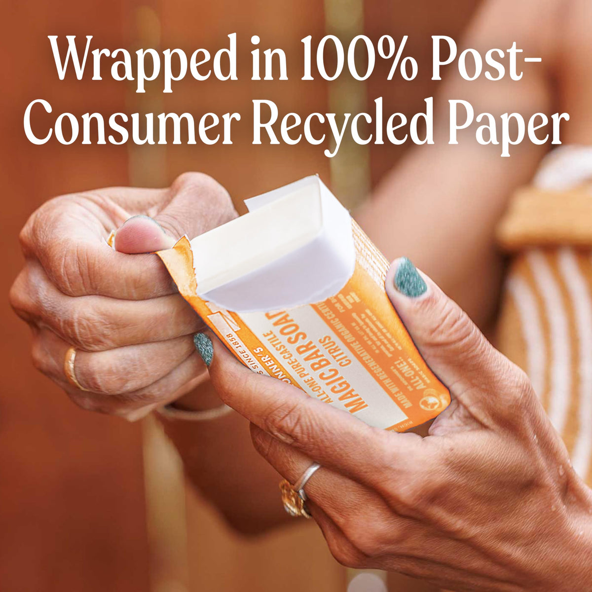 Dr. Bronner's citrus bar staged in bathroom for versatile daily use