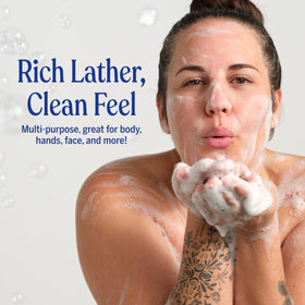 Dr. Bronner's diluted soap in bottle used as shampoo showing gentle hair care
