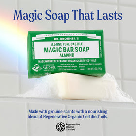 Dr. Bronner's almond bar producing creamy lather for gentle cleansing