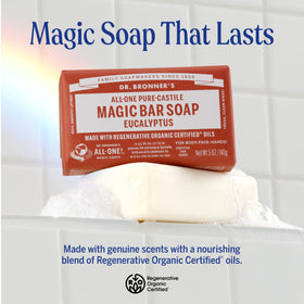 Dr. Bronner's eucalyptus soap bar texture close-up highlighting smooth saponified surface