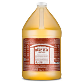 Dr. Bronner's gallon front label showing product and benefits