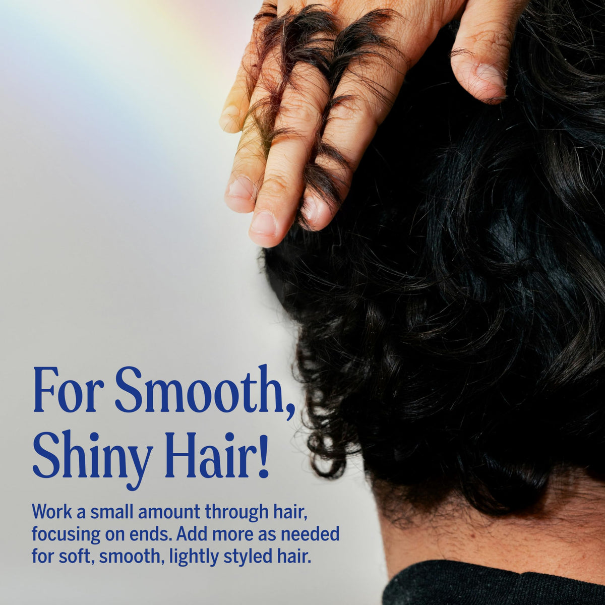 Dr. Bronner's hair swipe showing improved shine and soft hold