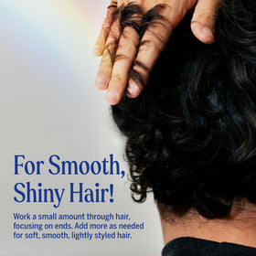 Dr. Bronner's hair swipe showing improved shine and soft hold