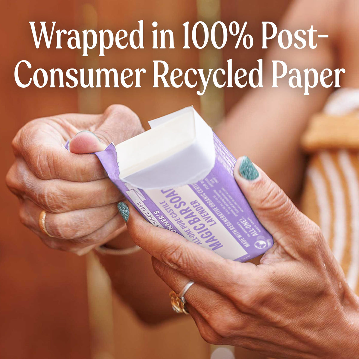 Six-pack of Dr. Bronner's lavender bars stacked for value and convenience