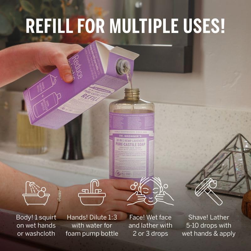 Dr. Bronner's lavender carton label close-up highlighting organic ingredients