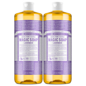 Dr. Bronner's front label showing lavender scent and certifications for trustworthy choice