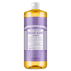 Dr. Bronner's front label showing lavender scent and multipurpose benefits