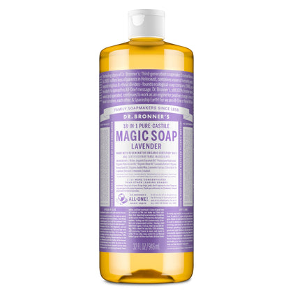 Dr. Bronner's front label showing lavender scent and multipurpose benefits