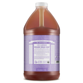 Dr. Bronner's bottle front view showing lavender label and size benefit