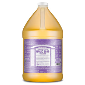 Dr. Bronner's gallon front label showing lavender scent and organic benefits