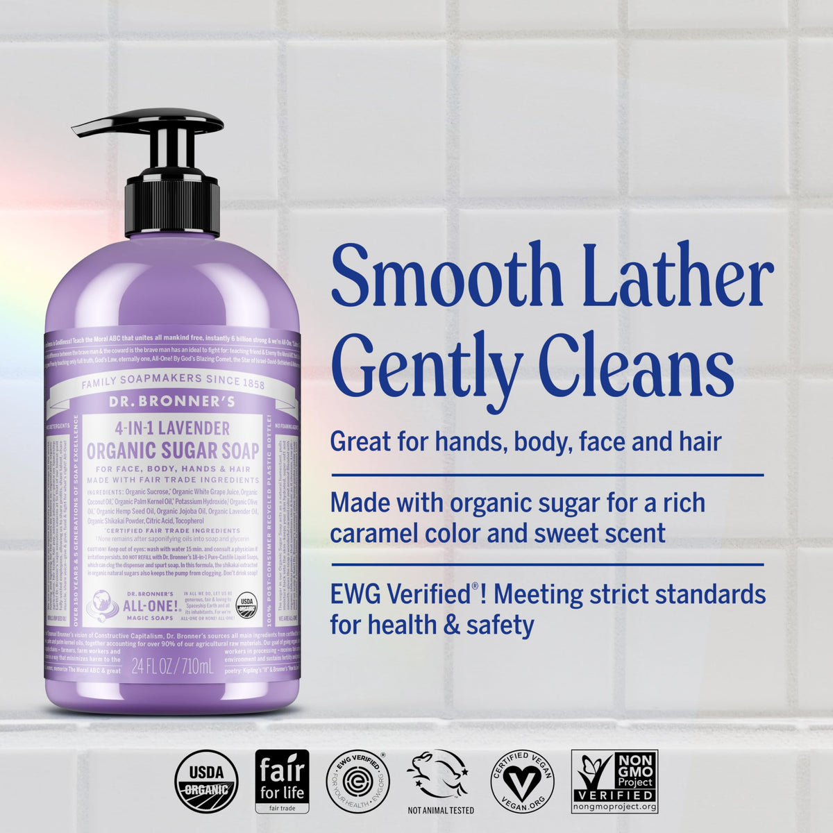 Dr. Bronner's soap being poured to show concentrated volume and value