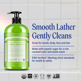 Dr. Bronner's pump dispenser close-up for easy daily use