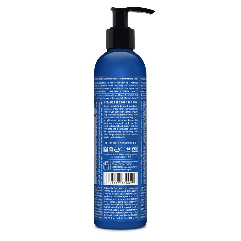Dr. Bronner's close-up pump and lotion texture highlighting quick absorption