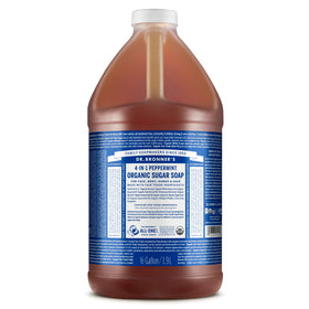 Dr. Bronner's peppermint 64 oz front label showing product identity and benefits