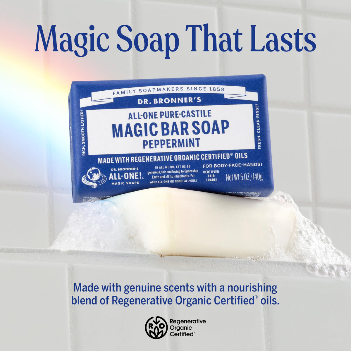 Dr. Bronner's close-up texture of soap bar displaying smooth lather potential