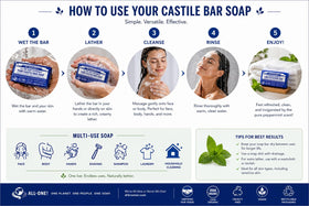Dr. Bronner's bar lathered in hand demonstrating rich suds and gentle cleansing