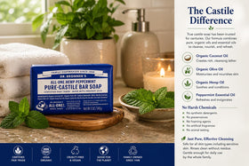 Dr. Bronner's soap next to ruler illustrating 5-ounce bar size and scale