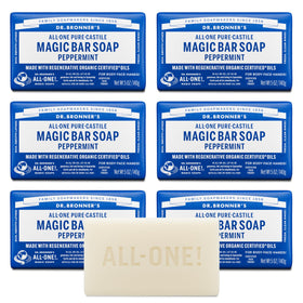 Dr. Bronner's front packaging showing peppermint bar and benefits