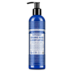 Dr. Bronner's front packaging showing 8 oz bottle and peppermint benefit