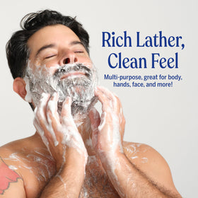Bathroom pump dispenser with Dr. Bronner's peppermint diluted soap for daily use