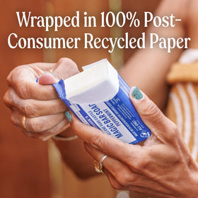Dr. Bronner's recycled paper wrapping detail highlighting eco packaging