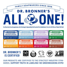 Dr. Bronner's recycled wrapper detail emphasizing eco-friendly packaging benefit