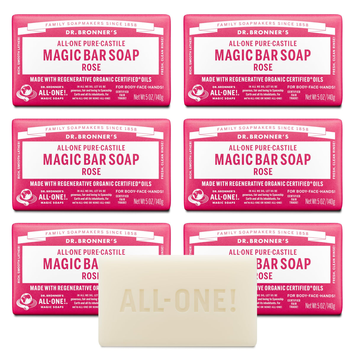 Dr. Bronner's rose bar front packaging showing brand and scent benefit