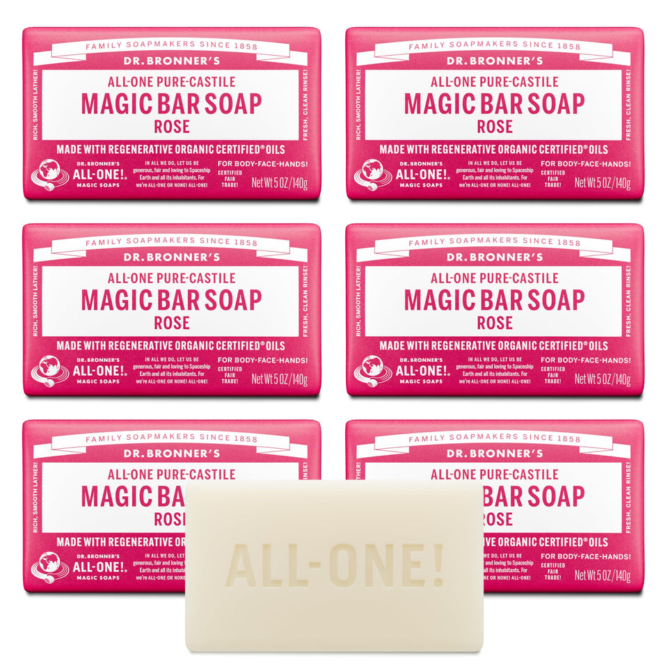 Dr. Bronner's rose bar front packaging showing brand and scent benefit
