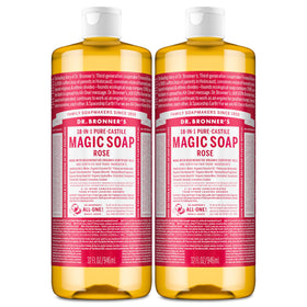 Dr. Bronner's front packaging showing two rose soap bottles and savings