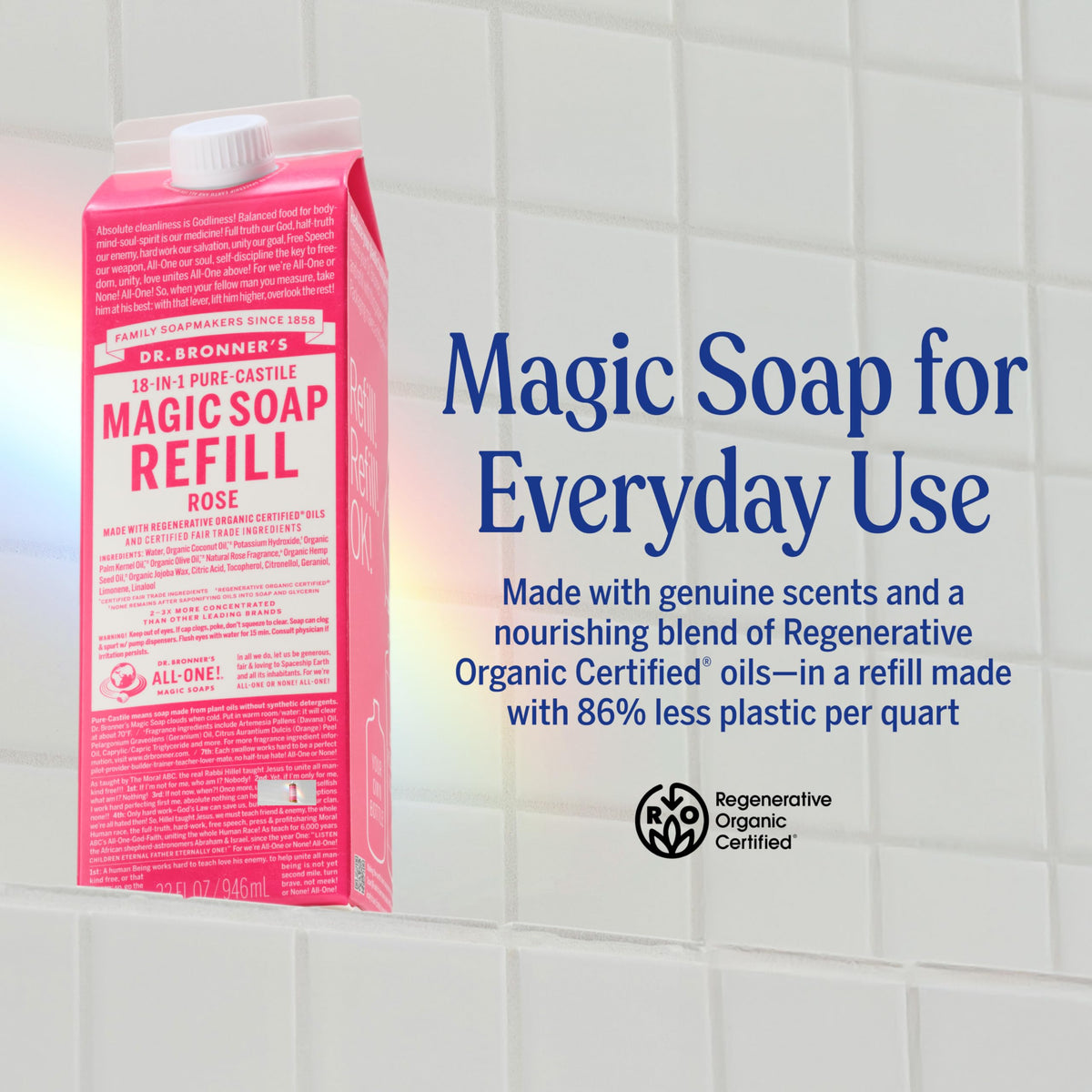 dr. bronner's rose soap texture close-up illustrating rich lather benefit