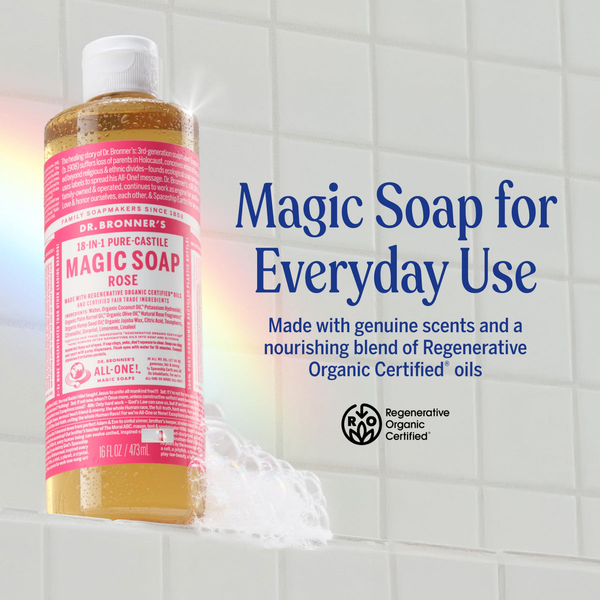 Dr. Bronner's close-up pump bottle top for easy dispensing and control
